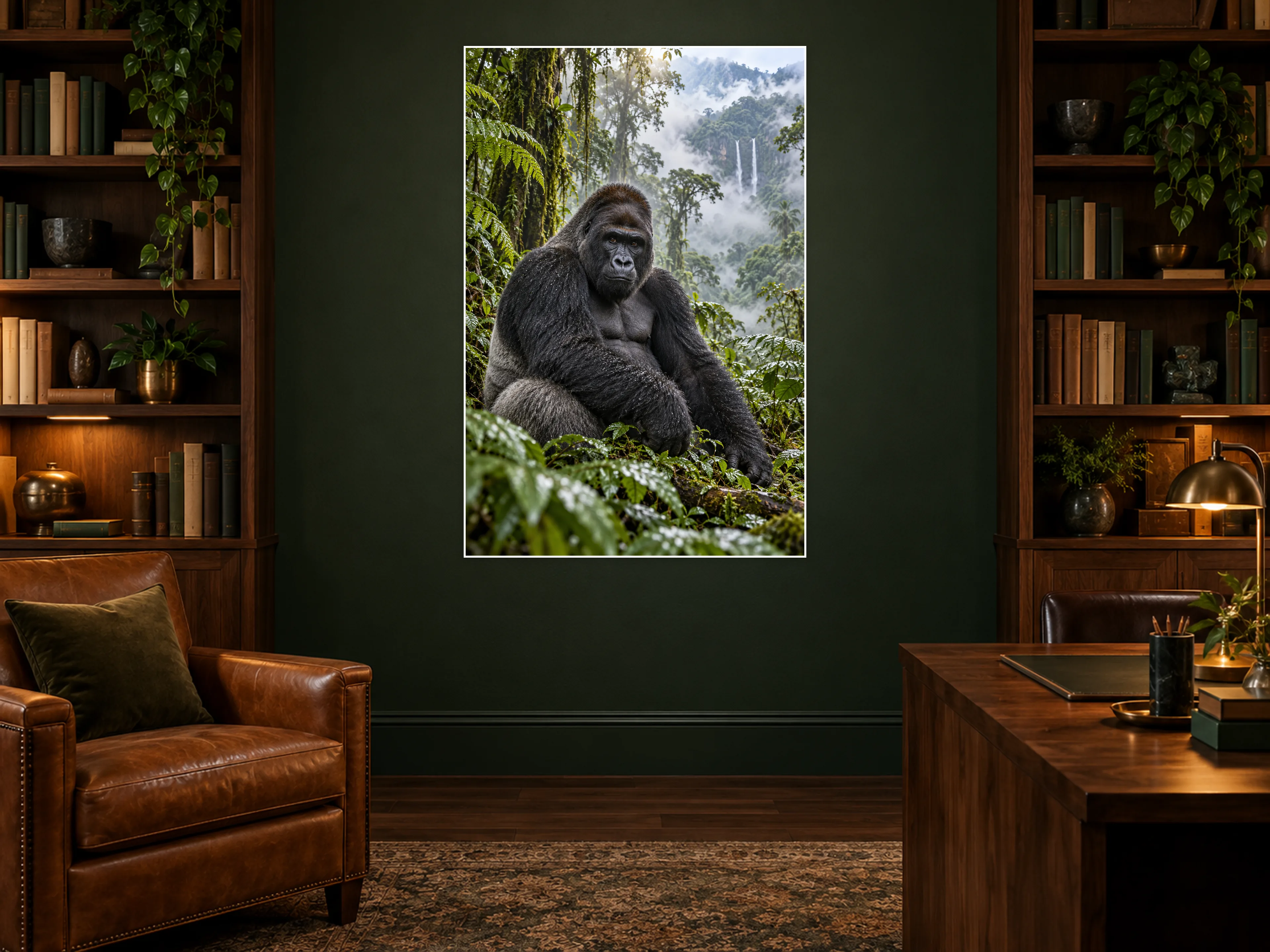 Mountain Gorilla unframed poster displayed in a study