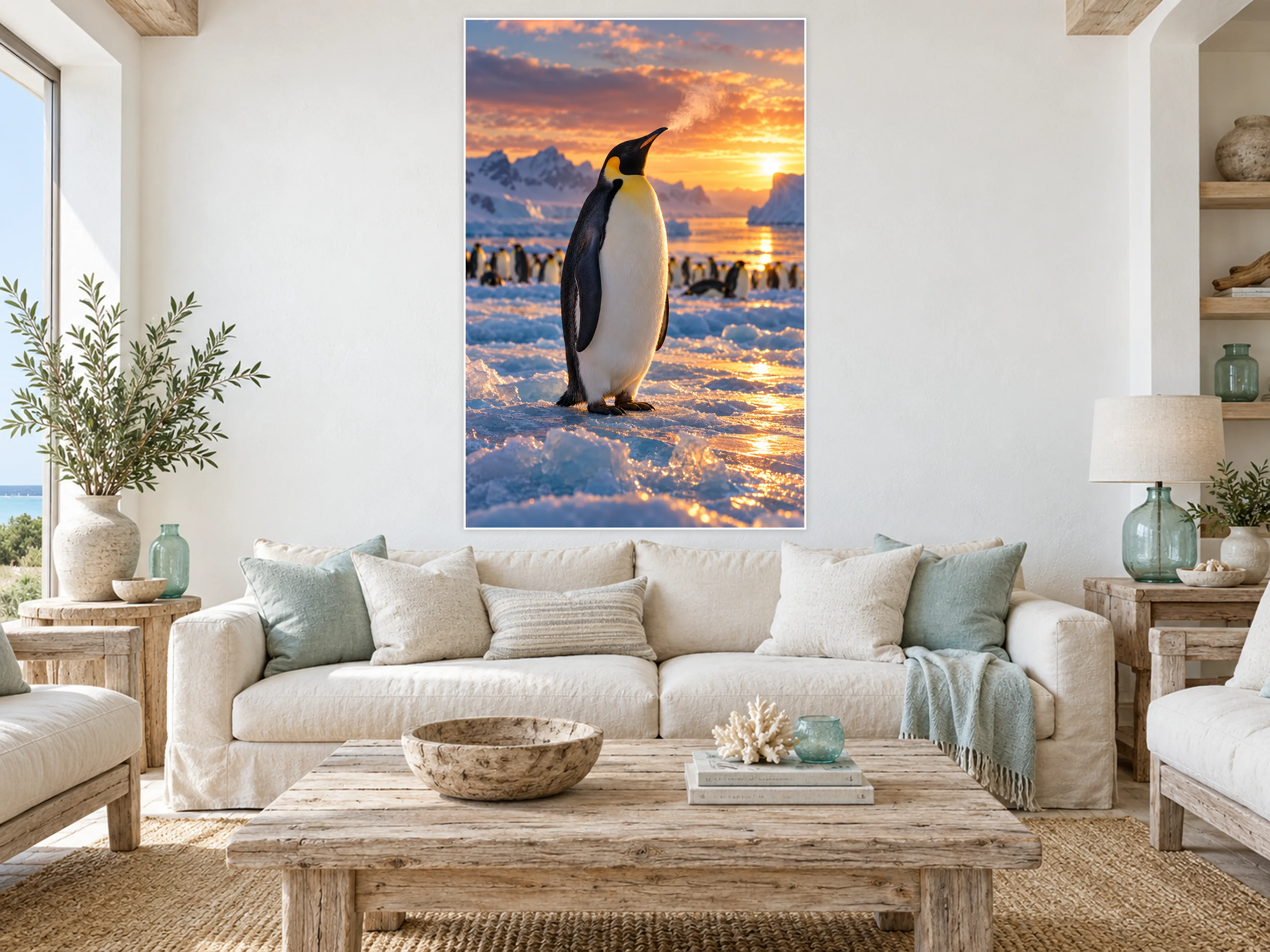Emperor Penguin unframed poster displayed in a living room
