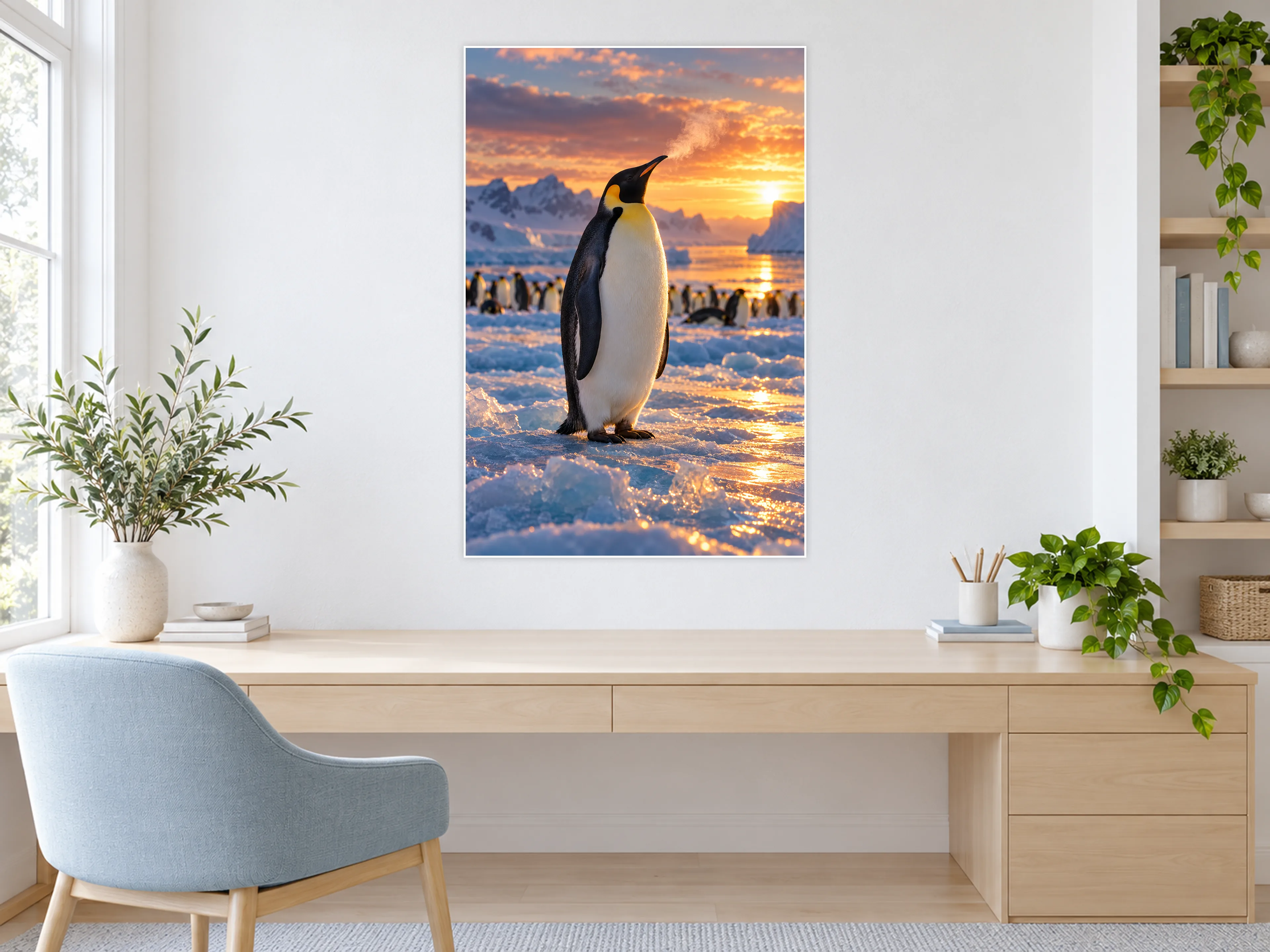 Emperor Penguin unframed poster displayed in a study