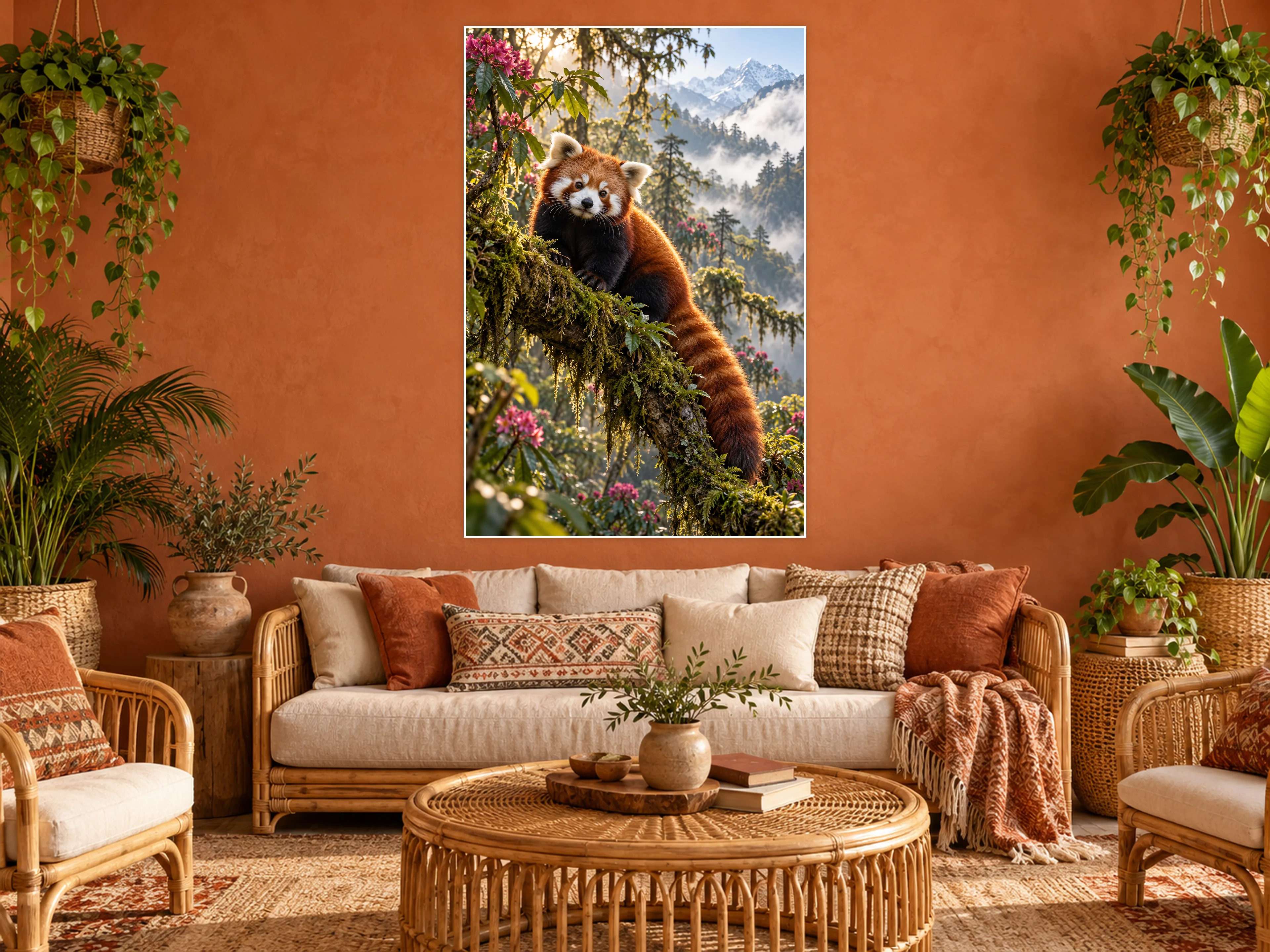 Red Panda unframed poster displayed in a living room