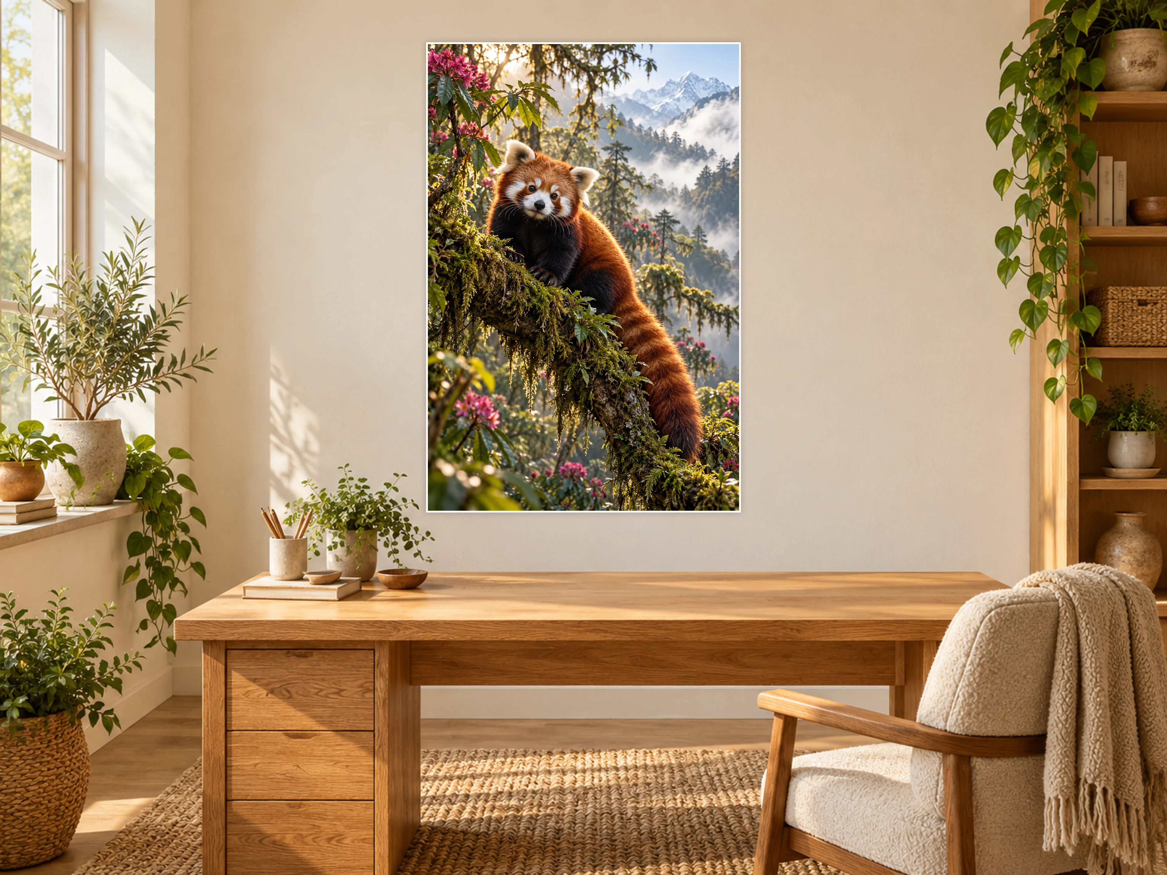Red Panda unframed poster displayed in a study