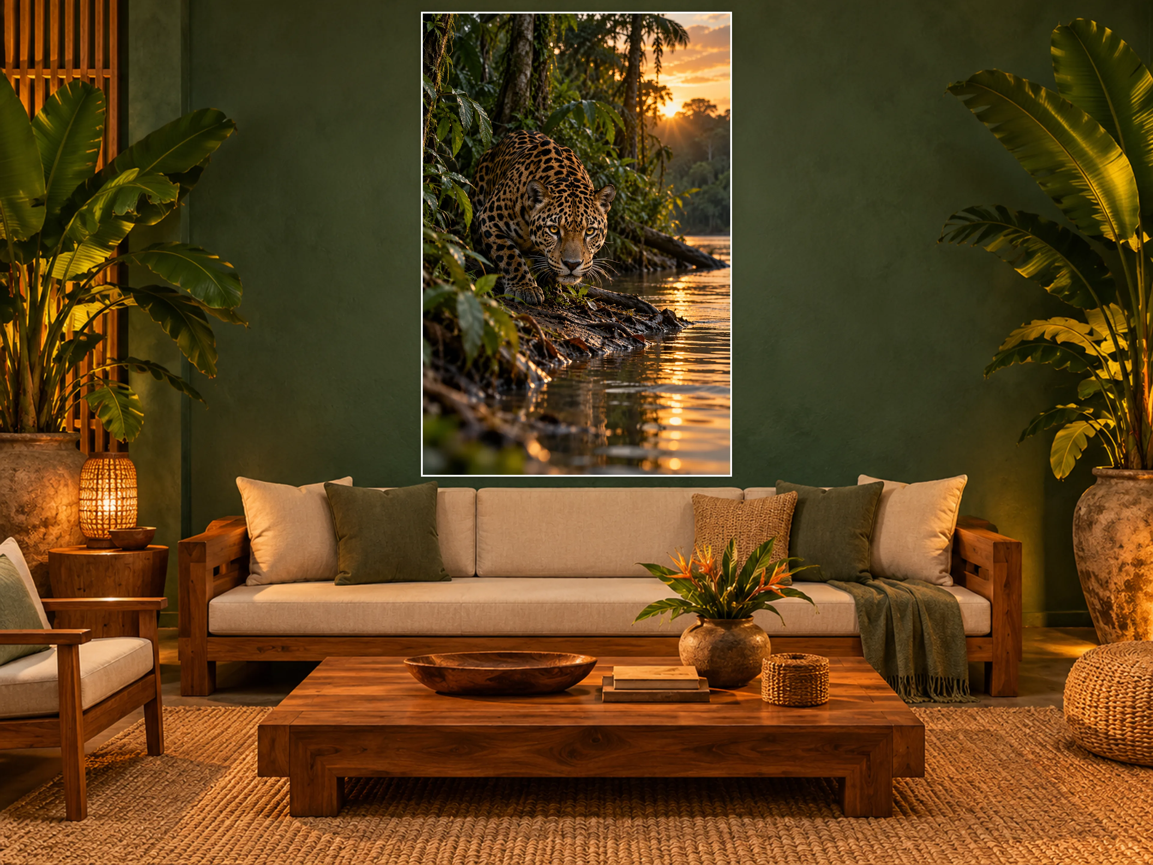 Jaguar unframed poster displayed in a living room